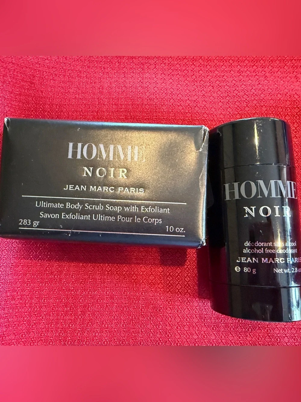 NEW Homme Noir Jean Marc Paris Set Deodorant Stick & Bar Soap Exfoliant Full Sz
